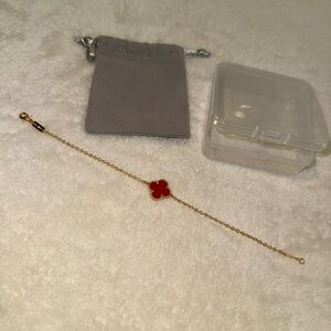 Gold Bracelet with Red Clover Charm